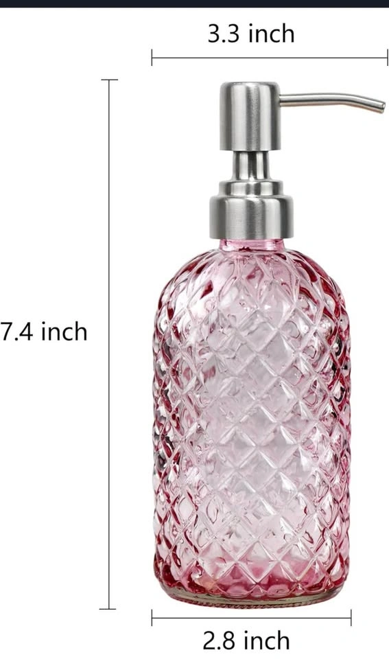 16 oz Diamond Pattern Glass Soap Dispenser (Pink) - photo 3