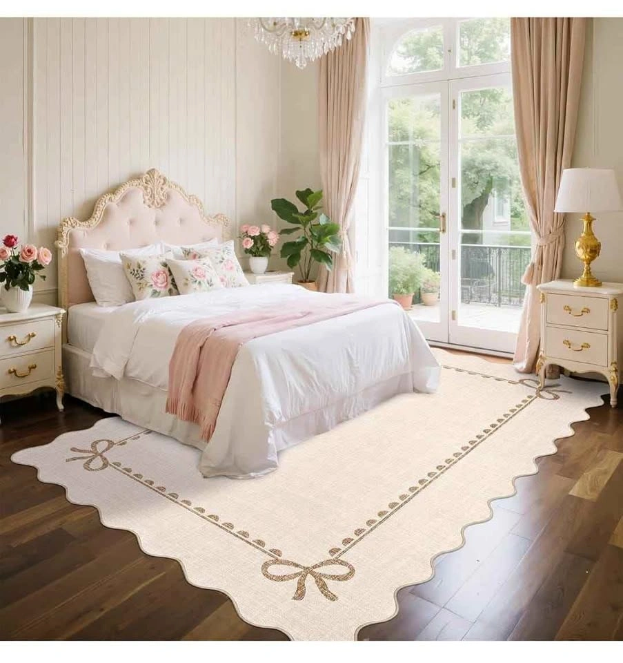 Brand New 8x10 Scalloped Beige Rug – Washable & Non-Slip