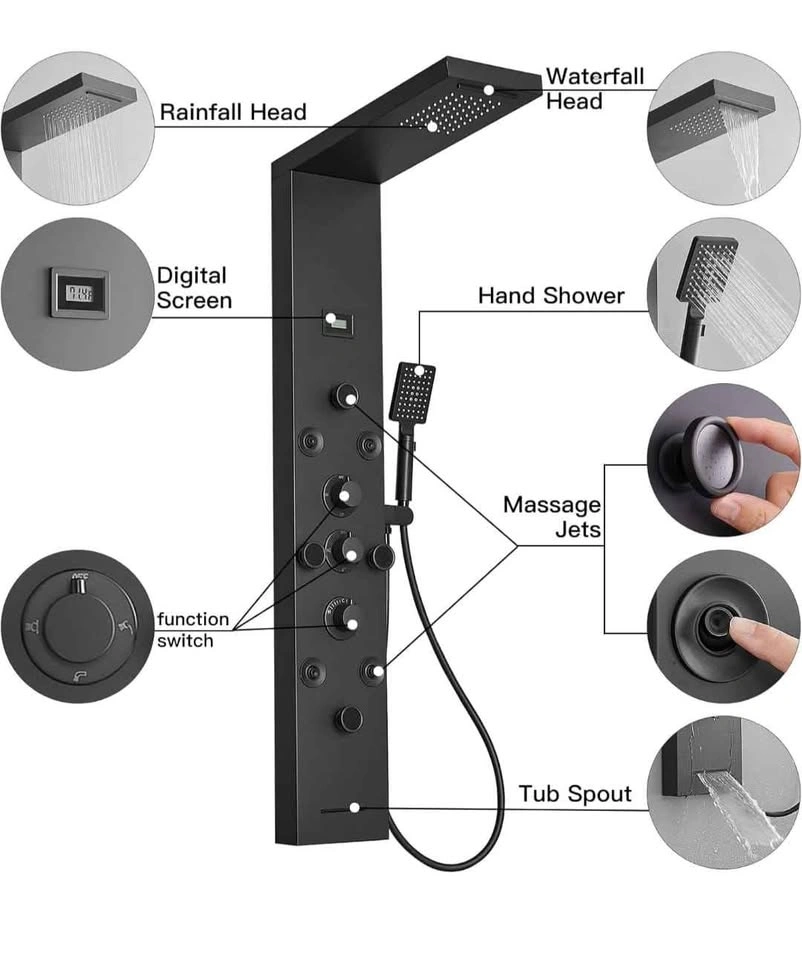 Matte Black Shower Panel System with Rainfall Head - photo 4