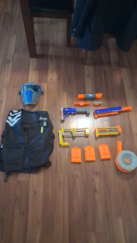 Nerf accessories and attachments.