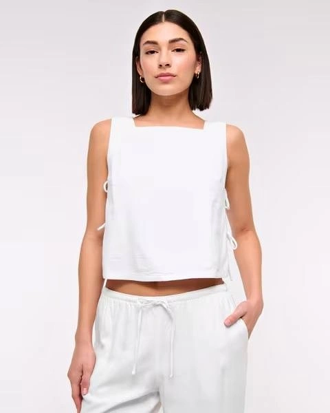 Abercrombie Women's White Apron Linen-Blend Top ~ Small