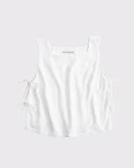 Abercrombie Women's White Apron Linen-Blend Top ~ Small - photo 4