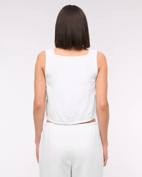 Abercrombie Women's White Apron Linen-Blend Top ~ Small - photo 5