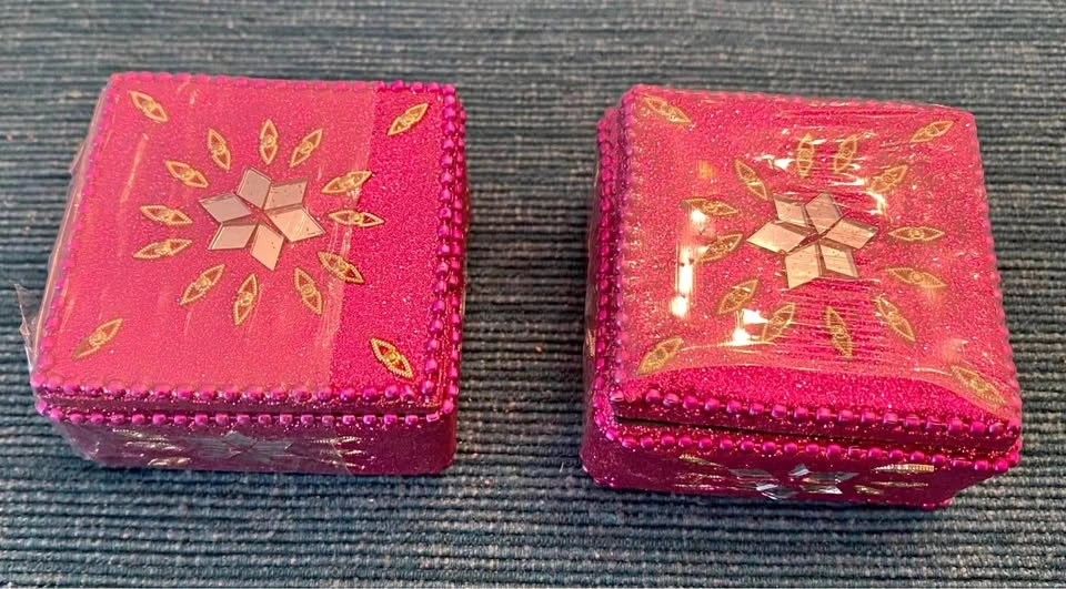 Square Mirror Beaded Decorative Trinket Box - Pink - 2.25”