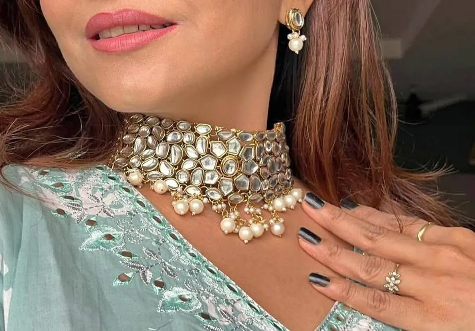 Jewellery jewelry Gold-Plated Kundan Choker Necklace Set thumbnail