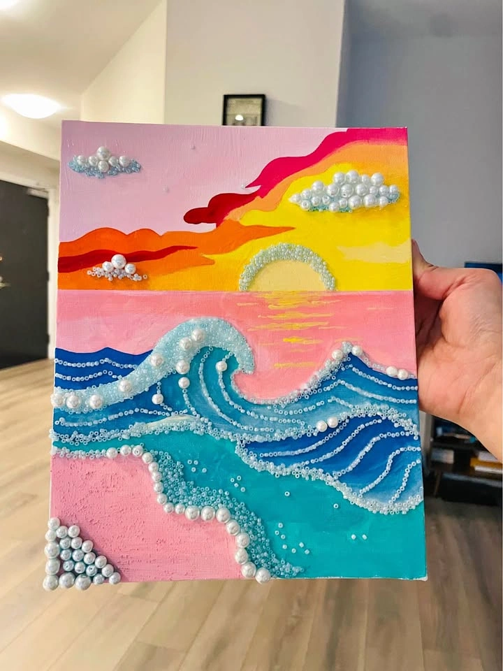 Handmade Pearl Painting of Ocean Scene