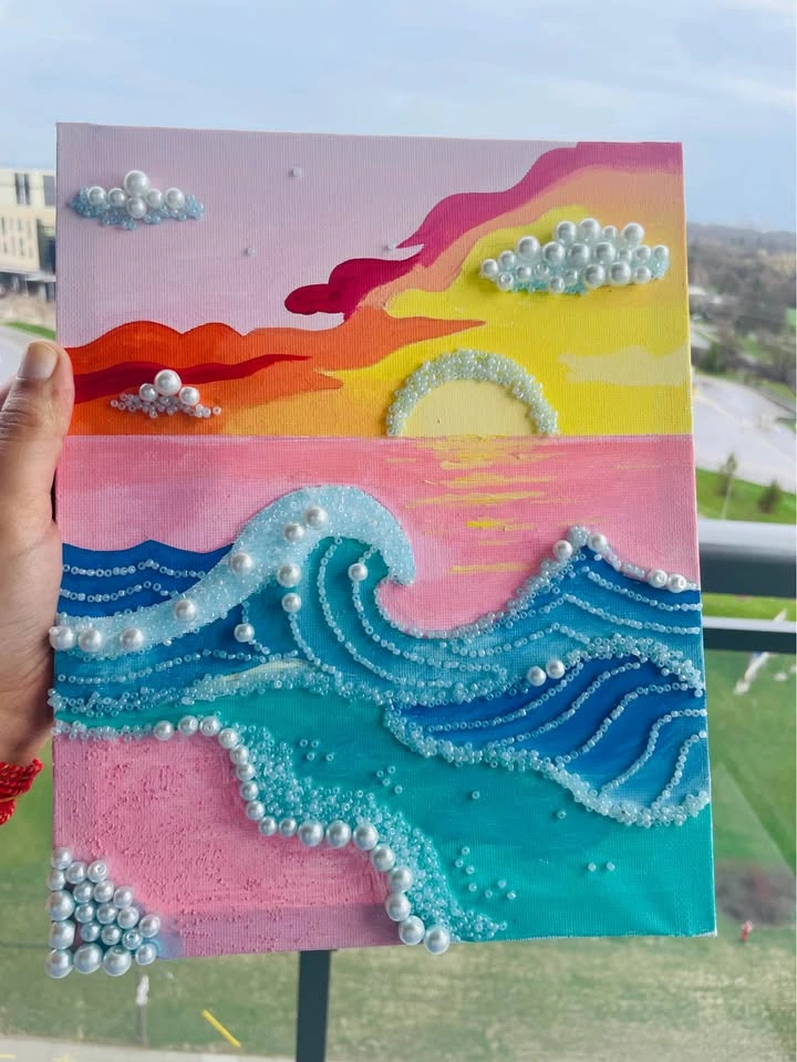 Handmade Pearl Painting of Ocean Scene - photo 2