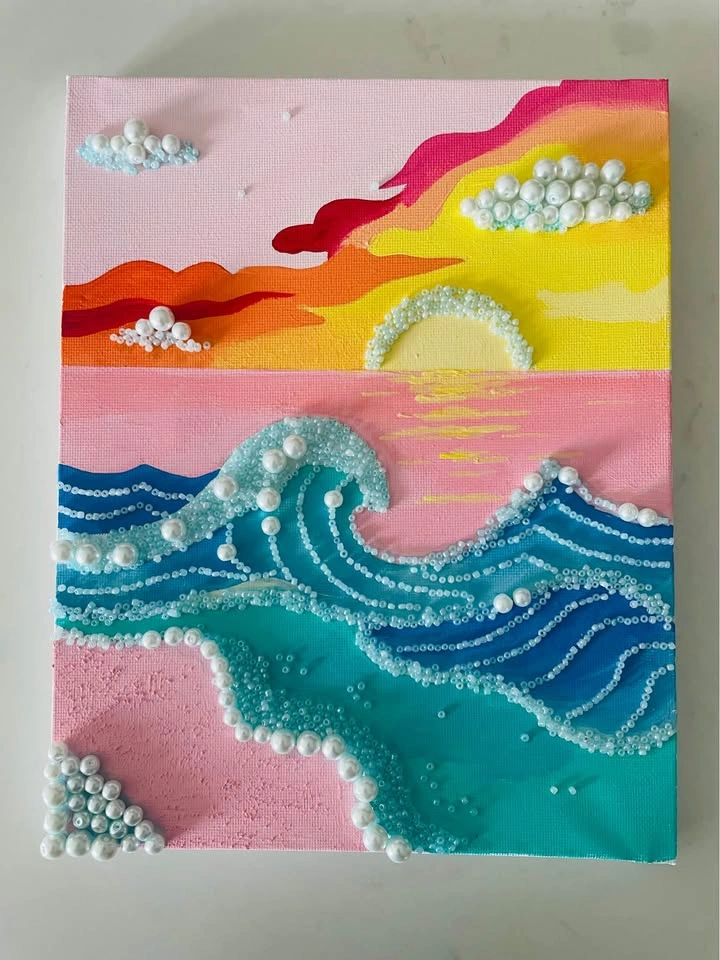 Handmade Pearl Painting of Ocean Scene - photo 3