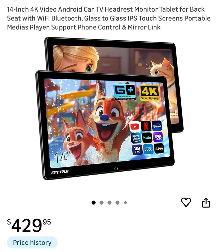 14” 4K Android Car TV Headrest Monitor Tablet