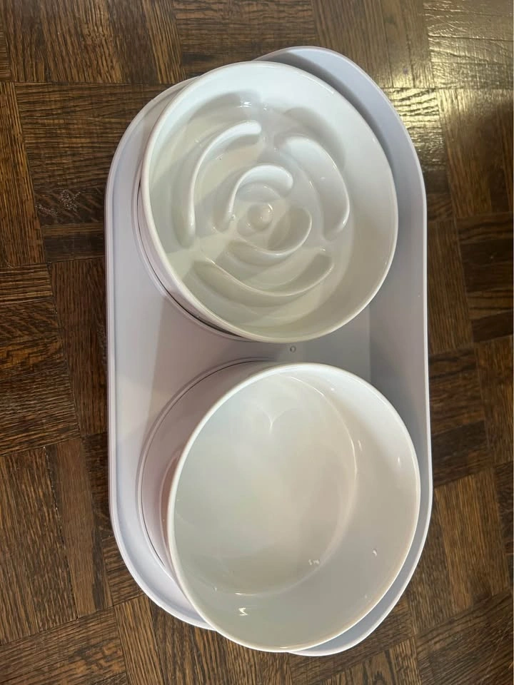 Elevated Slow Feeder Dog Bowls - Ceramic Set with Stand - photo 5