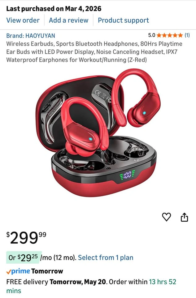 Wireless Sports Earbuds, Red - Open box but Not Used - photo 5