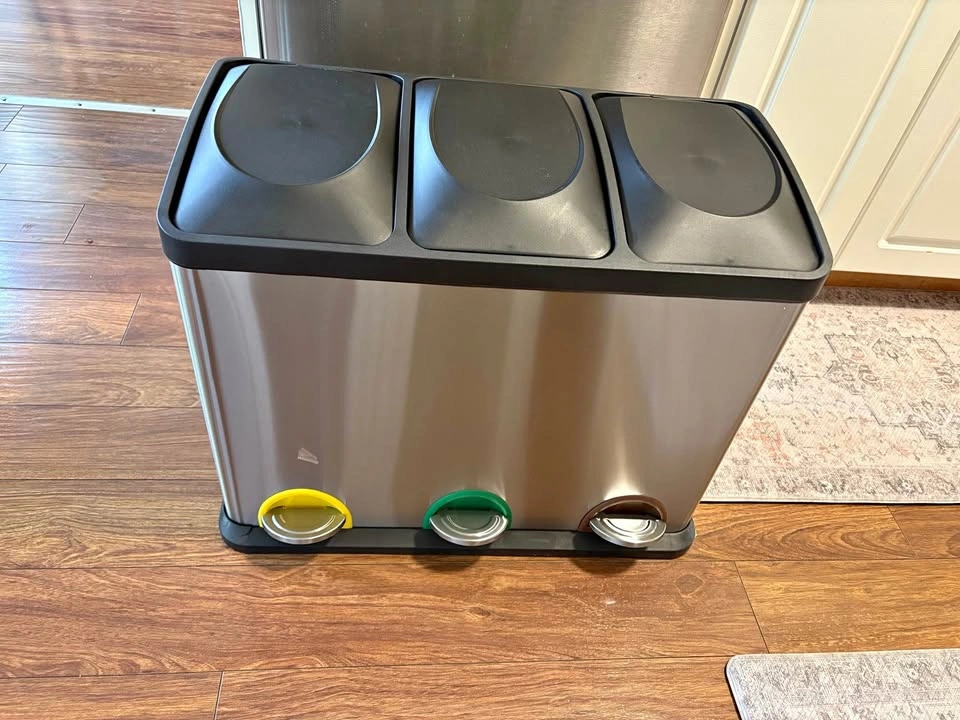 Stainless Steel 3-in-1 Trash Can w/ Triple Foot Pedal - 45L