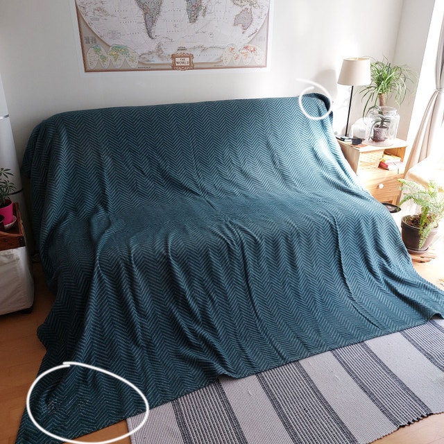 Ibena King 94x96 Throw Bedspread Blanket Teal Chevron Herringbon - photo 2