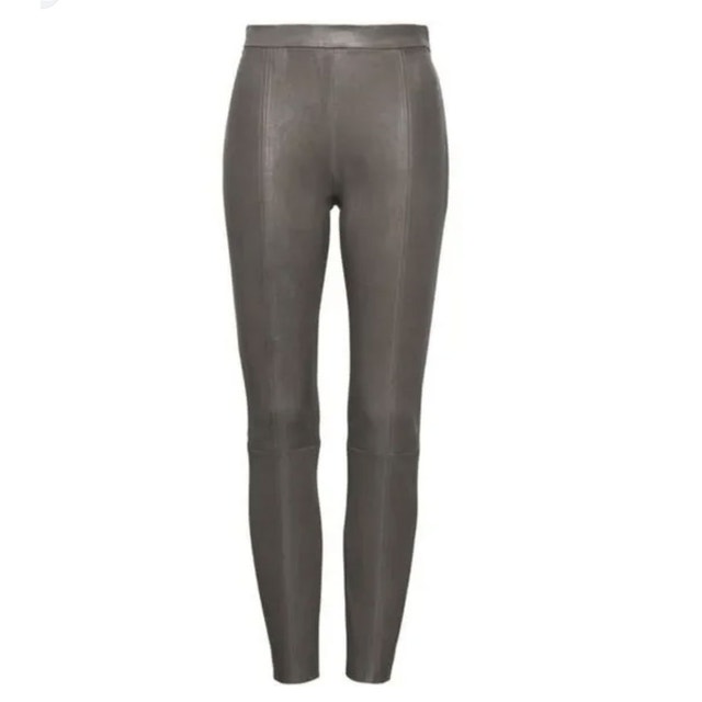 Genuine Leather Stretch Pants/Leggings Khaki Olive Green Sz 2