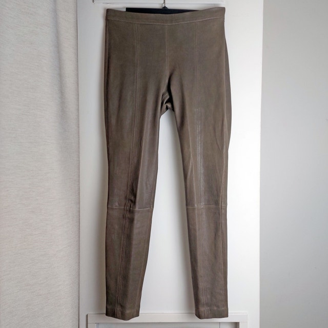 Genuine Leather Stretch Pants/Leggings Khaki Olive Green Sz 2 - photo 2