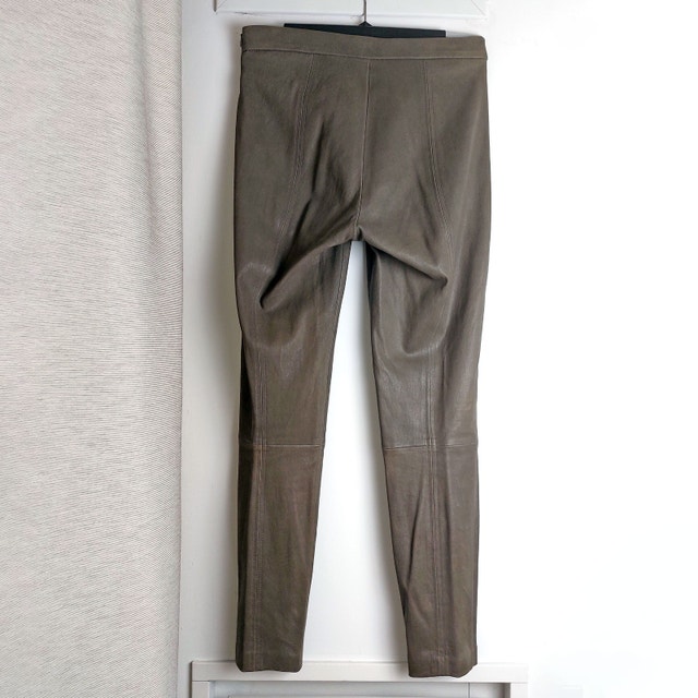 Genuine Leather Stretch Pants/Leggings Khaki Olive Green Sz 2 - photo 3