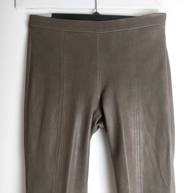 Genuine Leather Stretch Pants/Leggings Khaki Olive Green Sz 2 - photo 4