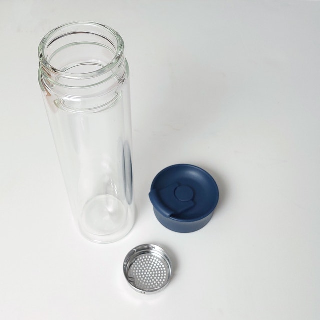 Double-Walled Glass Thermos Reusable Bottle Tea Strainer Flip Li