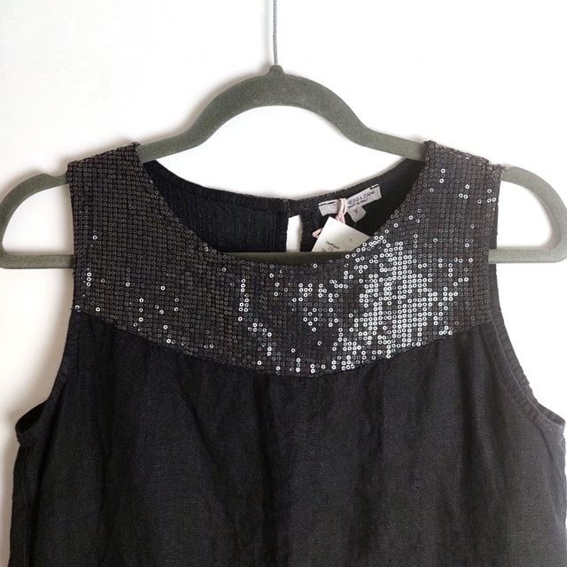 NWT Italian Linen Black Summer Dress Top Sequins Small - photo 2