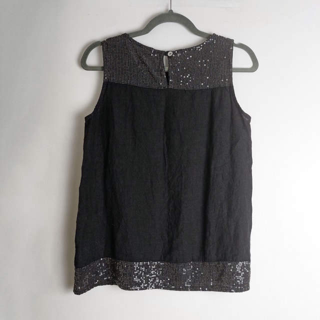 NWT Italian Linen Black Summer Dress Top Sequins Small - photo 4