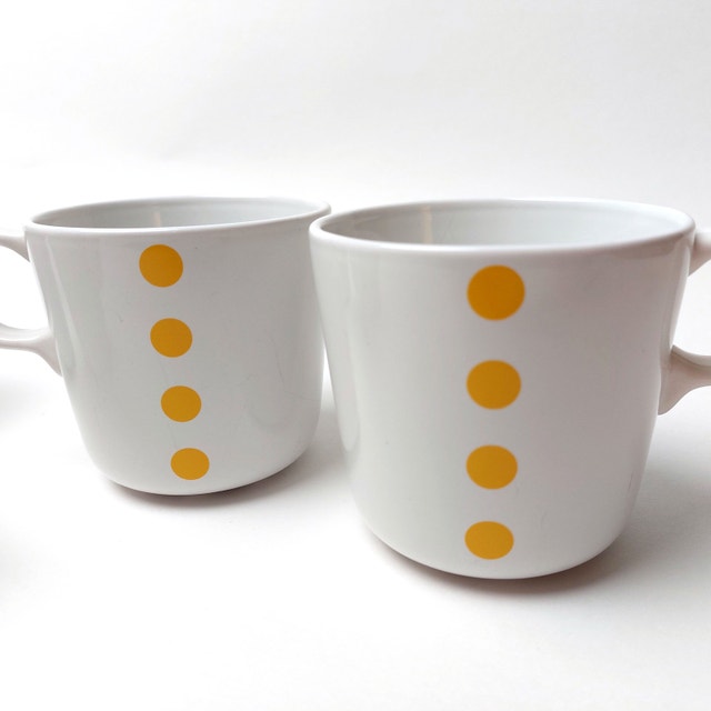 2x IKEA UNGDOM Stackable Coffee Tea Cups Mugs Yellow Polka Dot - photo 2
