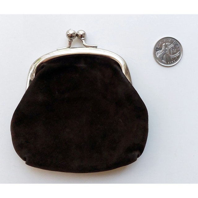 Brown Suede Leather Coin Purse Wallet Kisslock