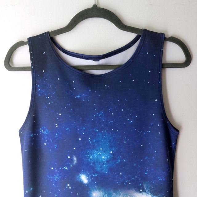 Pullover Dress Galaxy Space Cosmic Graphic Print Blue Knee-Lengt - photo 2
