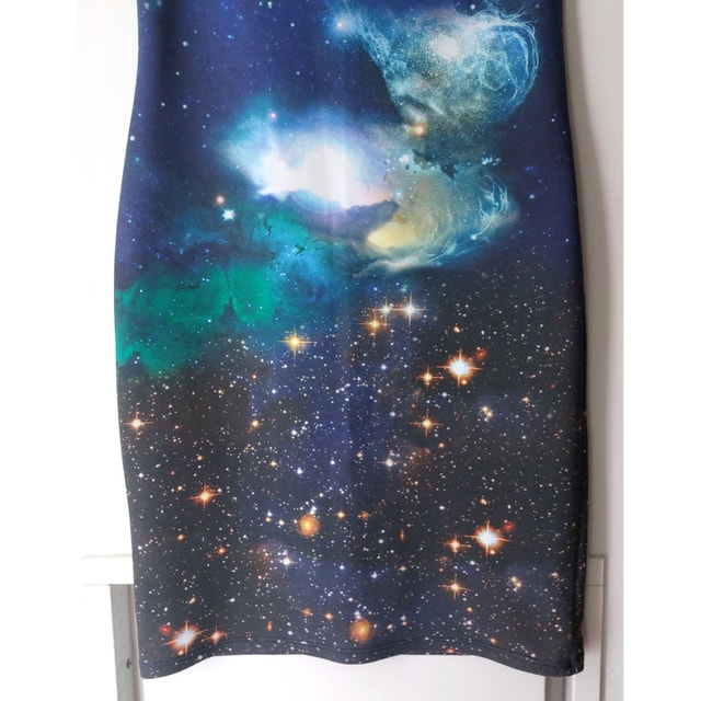 Pullover Dress Galaxy Space Cosmic Graphic Print Blue Knee-Lengt - photo 3