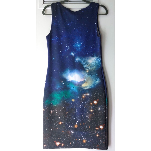Pullover Dress Galaxy Space Cosmic Graphic Print Blue Knee-Lengt - photo 4