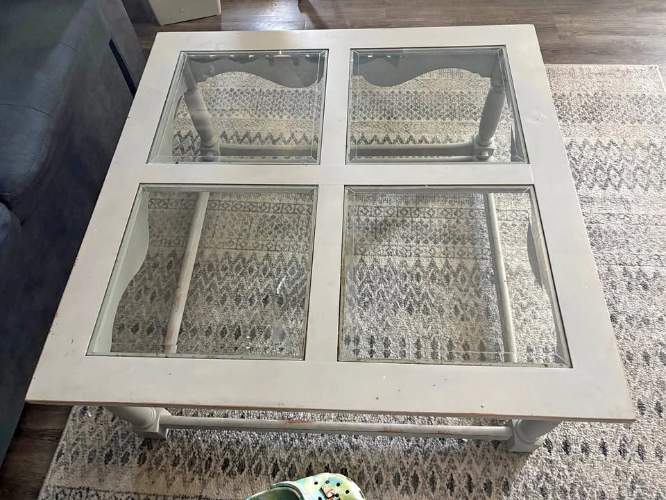 Glass & Wood Coffee Table Set with Lamps