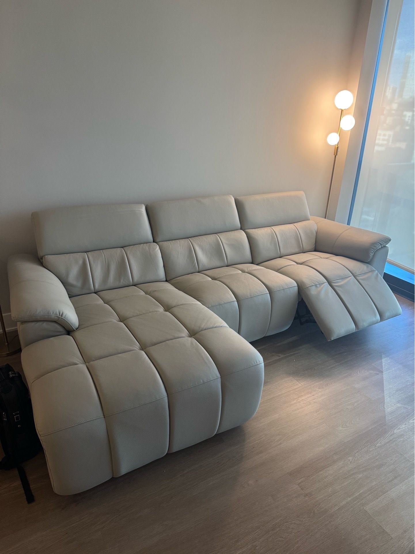 113.38" Genuine Leather Power Reclining Sectional w/ USB