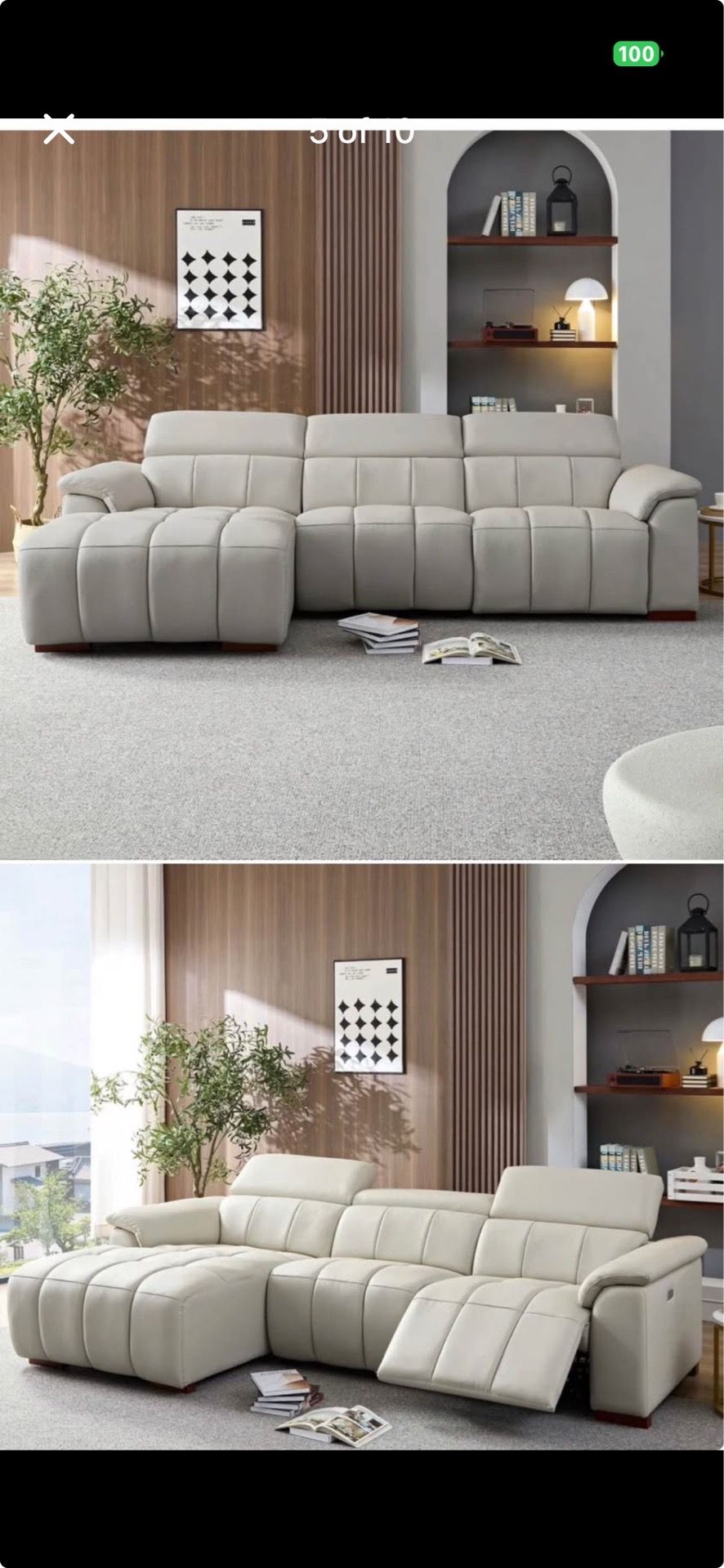 113.38" Genuine Leather Power Reclining Sectional w/ USB - photo 3