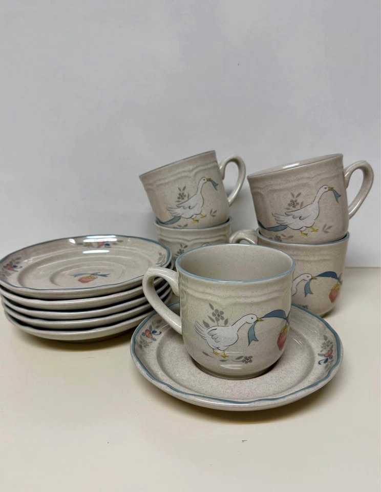 Vintage International Tableworks "Marmalade" Goose Cups & Saucer
