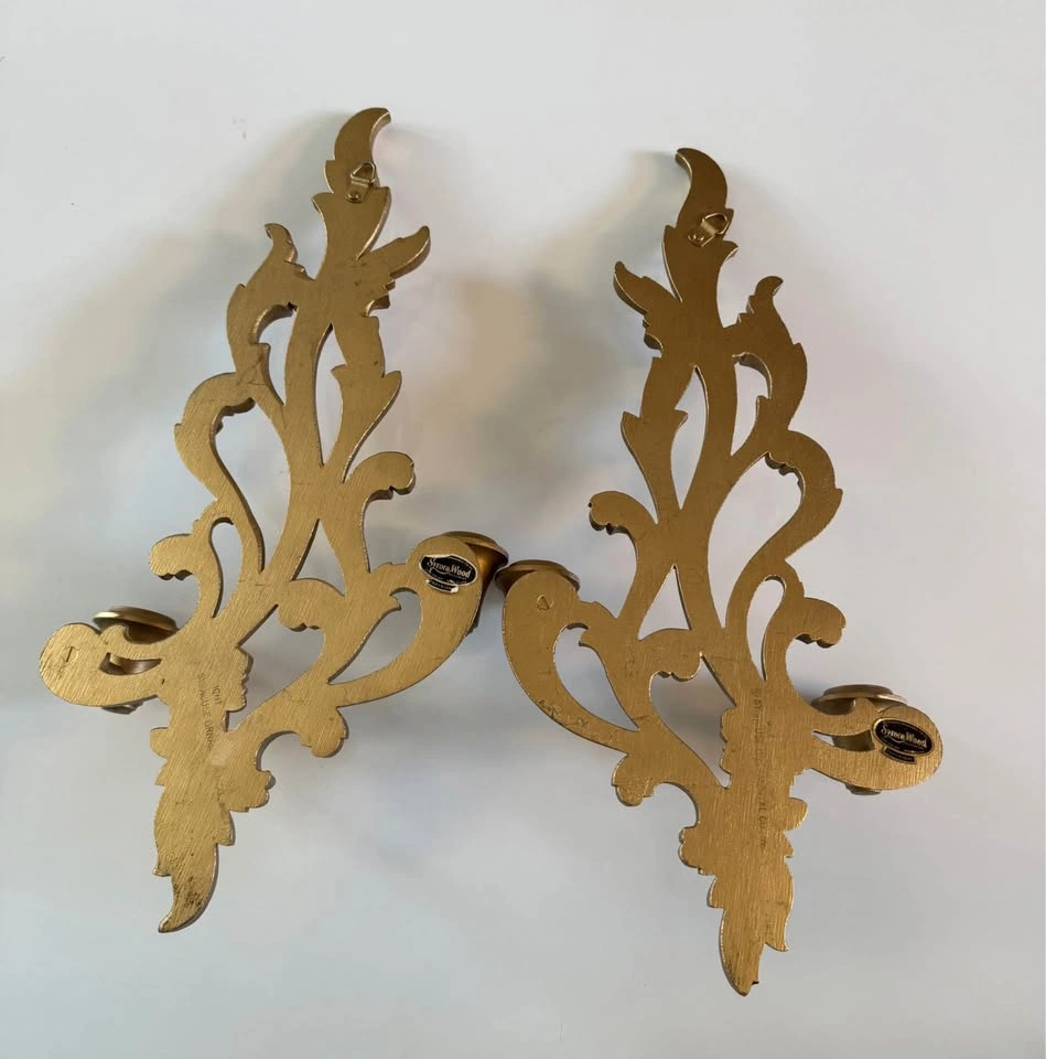 Vintage Syroco Wood Gold Wall Sconces - Pair - photo 2