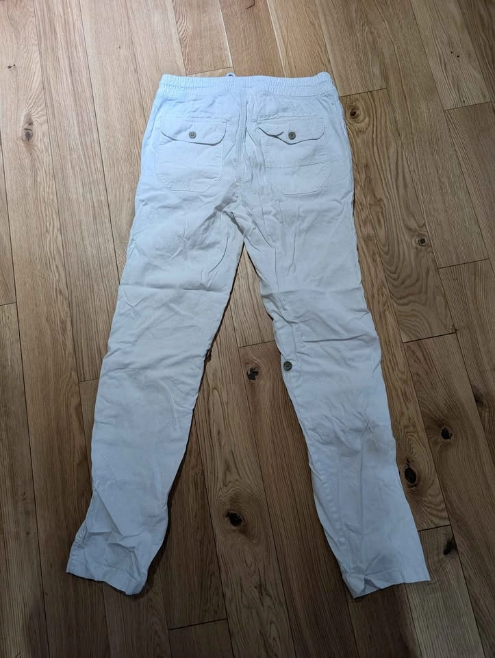 Men's White Casual Pants with Roll-Up Buttons - photo 2