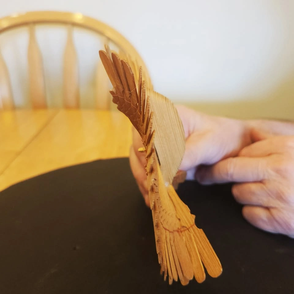 Hand Crafted Wood Bird with Thread Weave Art Piece - photo 3