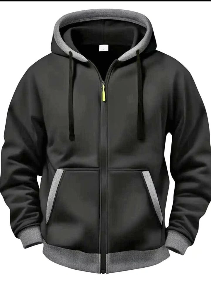 Black Zip-Up Hoodie M with Gray Accents