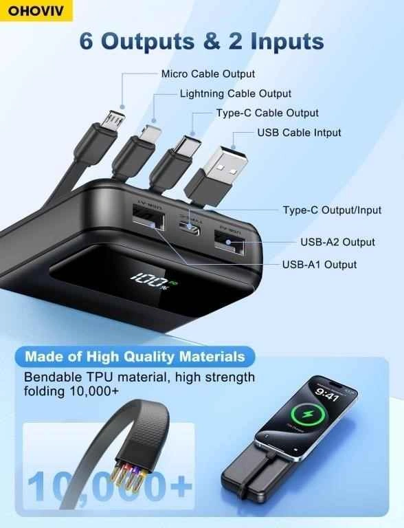 OHOVIV 50000mAh Power Bank | 22.5W Fast Charging, Built-in Cable - photo 2