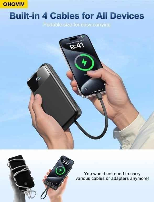 OHOVIV 50000mAh Power Bank | 22.5W Fast Charging, Built-in Cable - photo 3