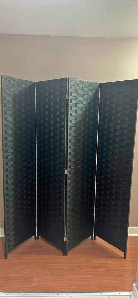 Black 4-Panel Woven Room Divider