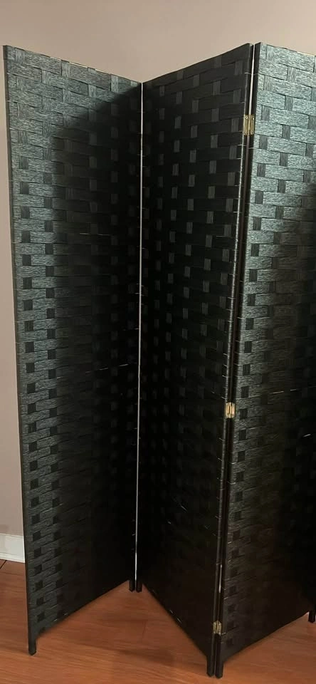 Black 4-Panel Woven Room Divider - photo 2