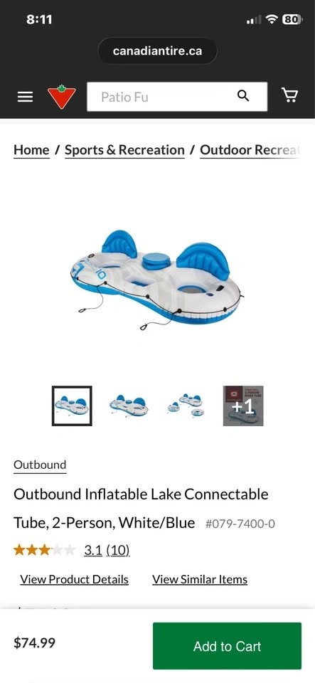2-Person Inflatable floating Lake Tube + Row Paddles - photo 2