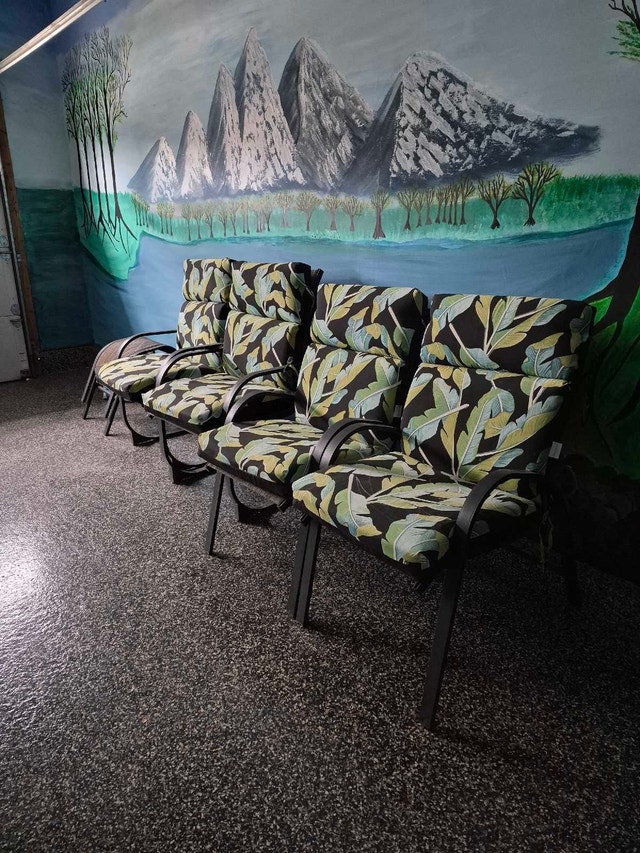 Lawn chairs and 2 foot stools