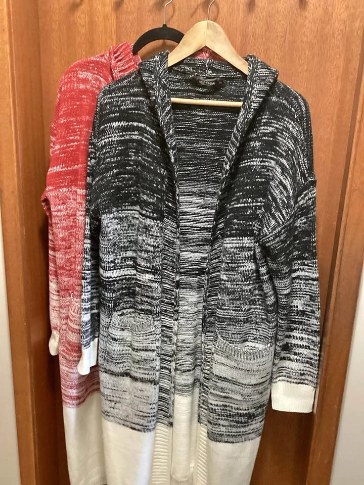Ladies Long Open Front Duster Sweater with Hood