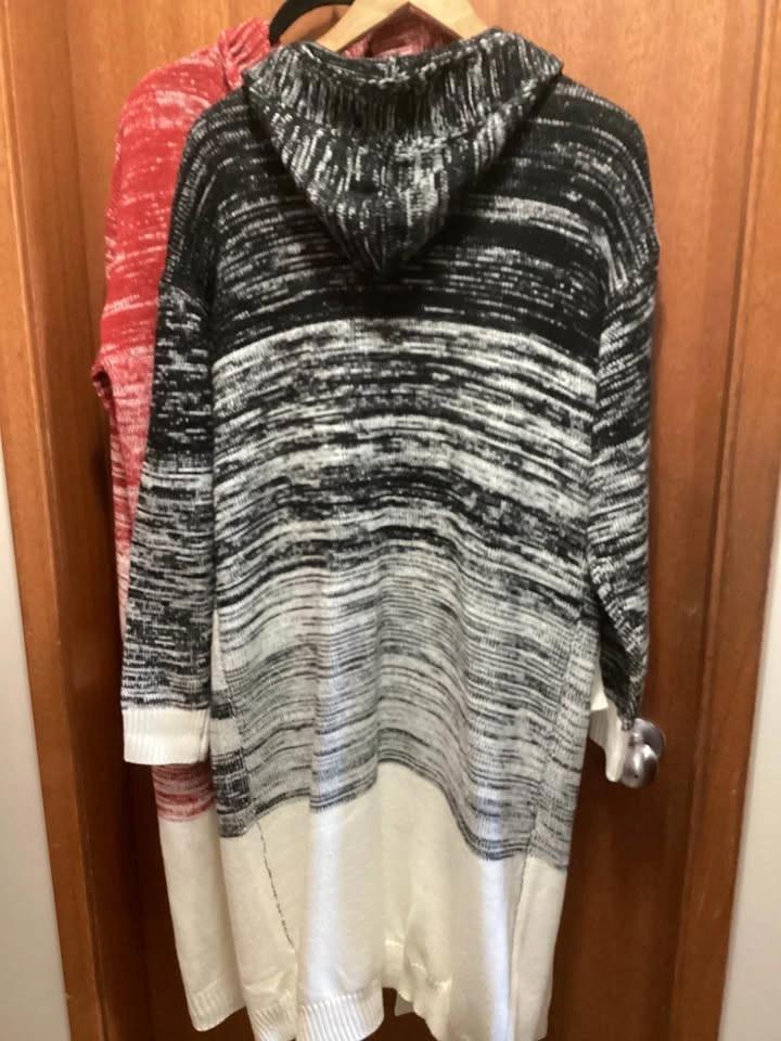 Ladies Long Open Front Duster Sweater with Hood - photo 2