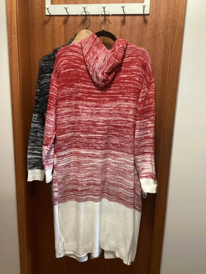 Ladies Long Open Front Duster Sweater with Hood - photo 4