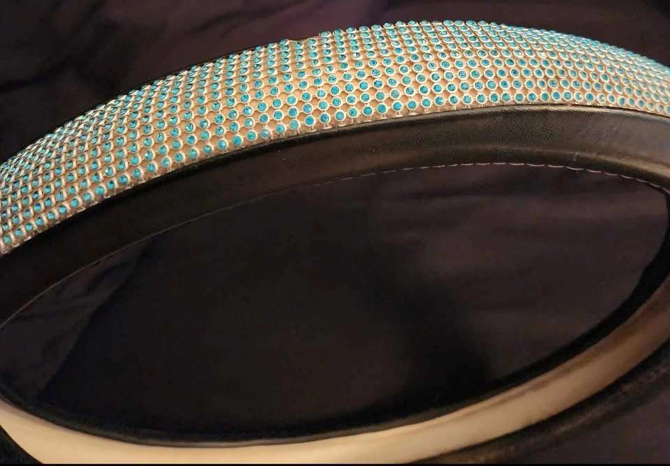 Black Steering Wheel Cover Turquoise Rhinestones - photo 3