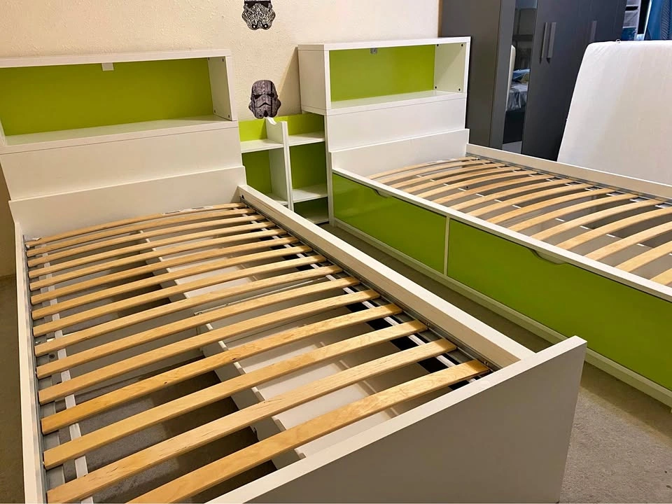 Twin Bed Set with 2 Sliding Nightstands