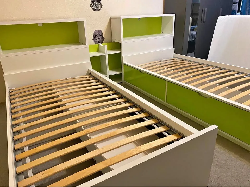 Twin Bed Set with 2 Sliding Nightstands