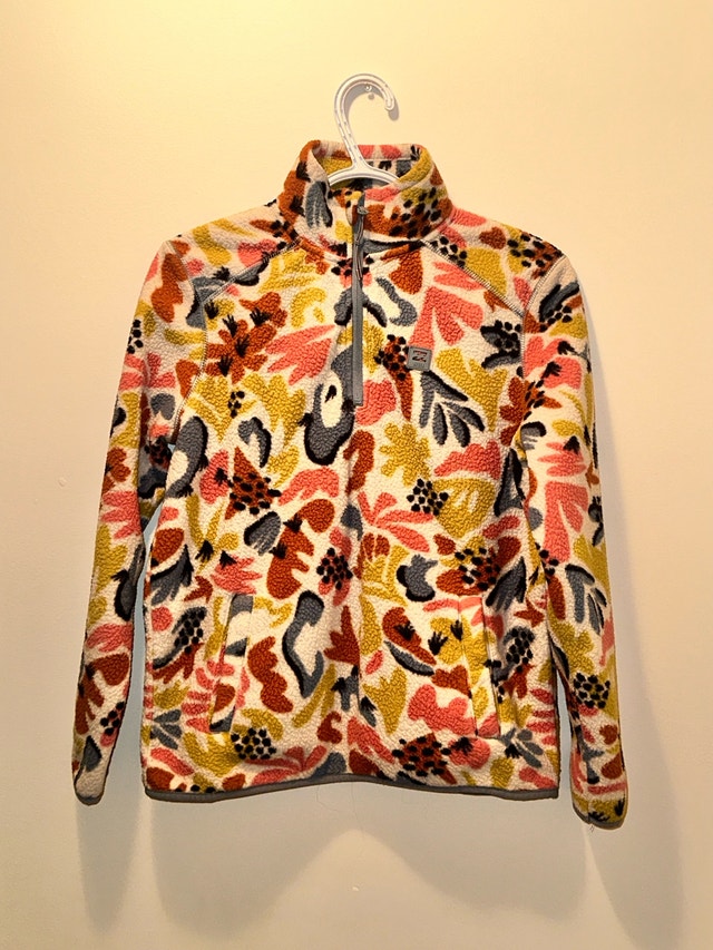 Billabong Floral Print Fleeced Quarter Zip Pullover Size Small